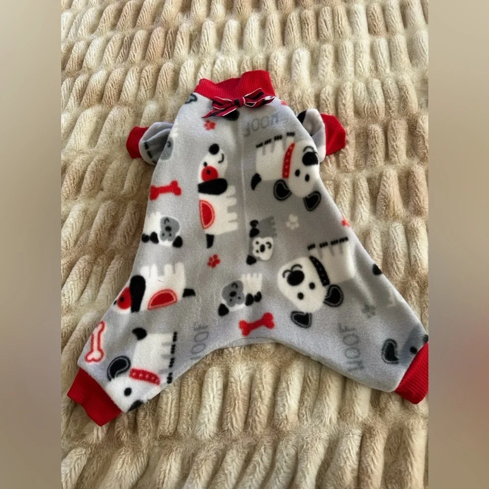 Cozy Snow Pup Fleece Dog Pajamas | Medium Dog Outfit | Holiday Loungewear